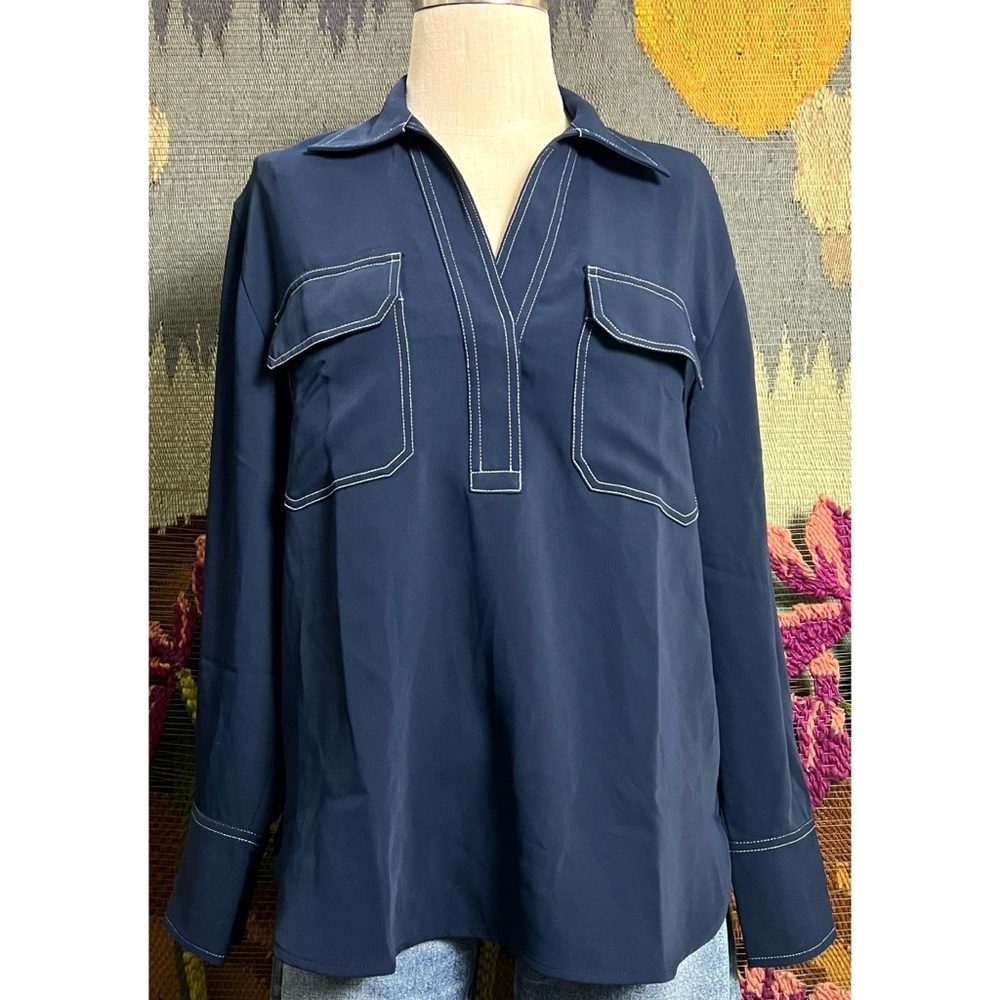 Madewell Contrast Stitch Blouse Top M